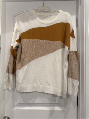 Andree White, Tan & Mustard Colorblock Crew Sweater